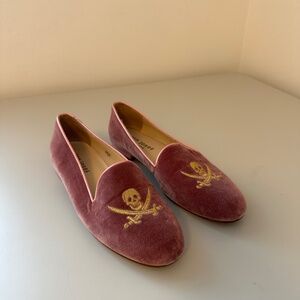 Jon Josef Pink Velvet Pirate Flat Smoking Shoes | Size 6.5